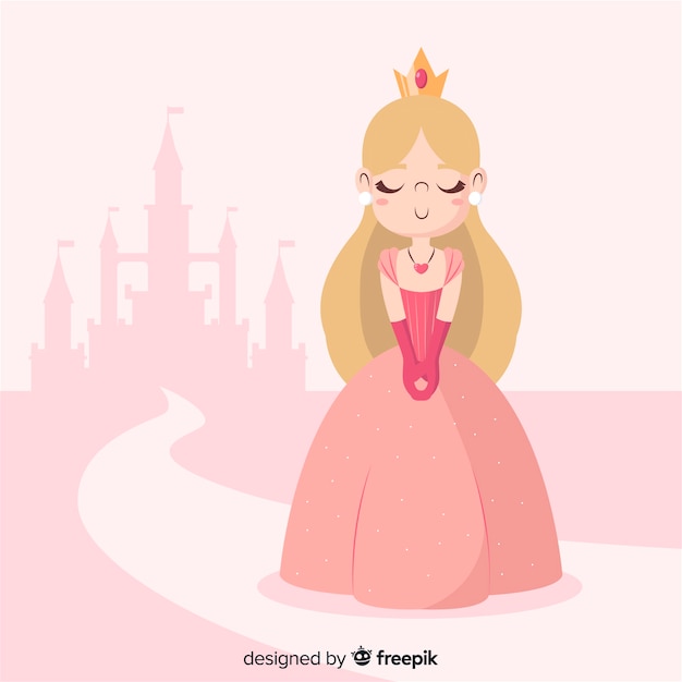 Vecteur princesse dessinée à la main avec une robe rose