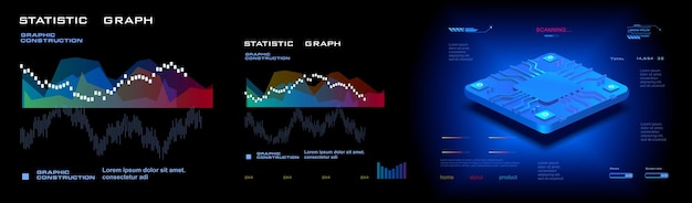 Le principe de fonctionnement du processeur central Processeur moderne et puissant de nouvelle génération Cyber-bannière conceptuelle avec éléments HUD Traitement en continu des informations par le CPU