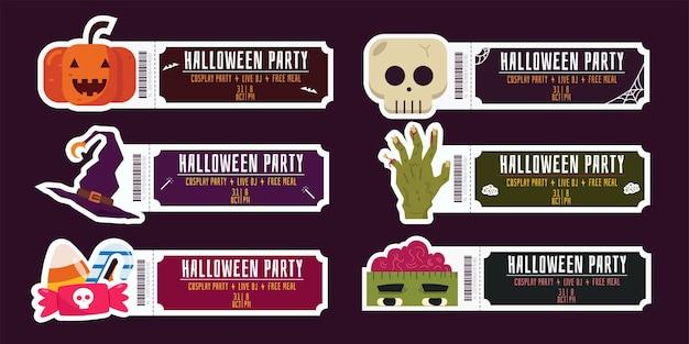 Printables Happy Halloween Card Ticket Collection Pack Bundle Avec éléments Halloween Crâne Web P