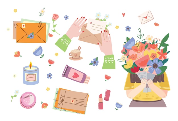 Le printemps est dans l'air jolie fille tenant un bouquet de fleurs illustration stock
