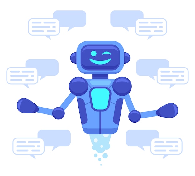 Prise en charge du chat bot. Conversation en ligne de l'assistant chat bot, les robots prennent en charge le chat, illustration du service de conversation assistant virtuel. Assistance AI, service de conversation robotique et support