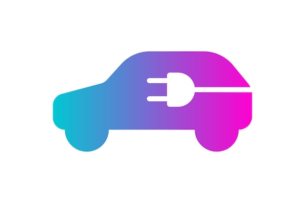 Prise électrique d'icône de voiture électrique dans le symbole de gradient de silhouette d'automobile eco friendly électrique