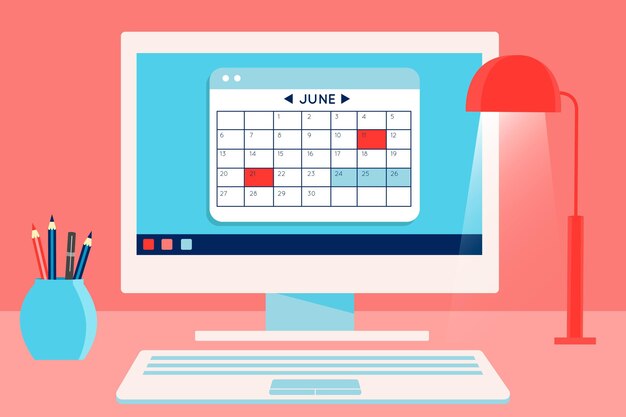 Vecteur prise de rendez-vous avec calendrier et ordinateur de bureau