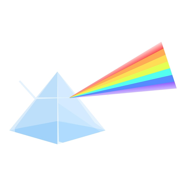 Vecteur prisme triangulaire réfracteur de faisceau lumineux créant le spectre de l'arc-en-ciel