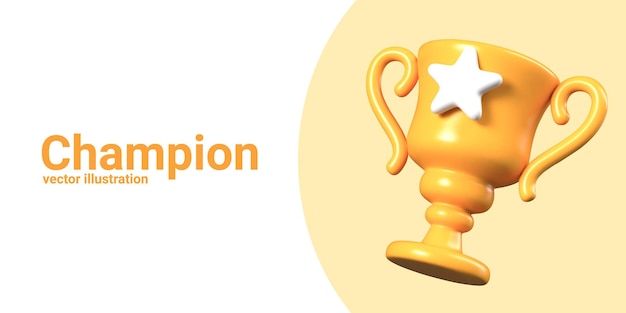 Prix du champion Coupe d'or en gros plan Illustration vectorielle en style dessin animé 3D
