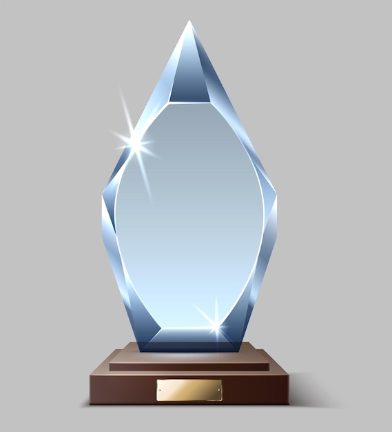 Prix Gagnant Brillant. Trophée En Verre Transparent. Prix Réaliste Vierge Isolé Sur Fond Blanc