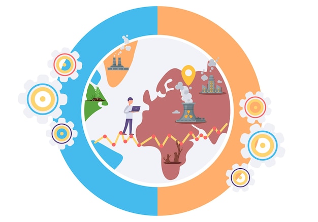 Vecteur problème mondial de pollution influence des usines dans le monde impact de l'activité humaine