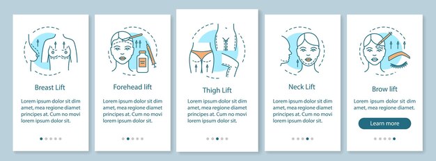 Procédure De Levage Chirurgical à Bord De L'écran De La Page De L'application Mobile Avec Des Concepts Linéaires. Instructions Graphiques En Cinq étapes. Modèle Vectoriel Ux, Ui, Gui Avec Illustrations