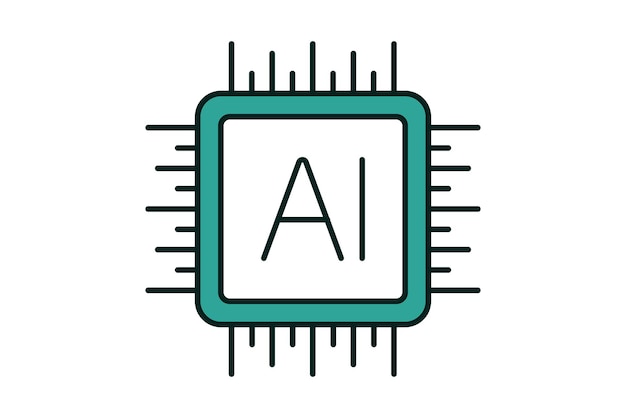 Processor AI Icon Icon related to Technology Suitable for web site design app UI user interfaces flat line icon style Simple vector design editable