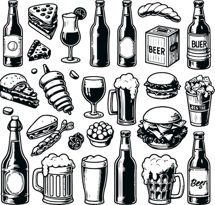Vecteur processus de brasserie de bière emblématique et équipement de boissons design d'illustration vectorielle remplie noire