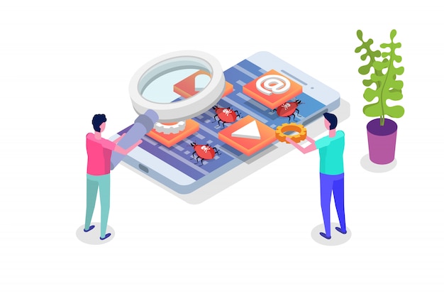 Processus De Développement, De Test Et De Prototypage D'applications Mobiles Isométrique. Construction De L'interface De L'application.