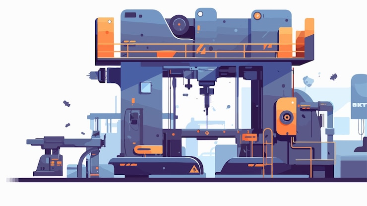 Vecteur processus de formage des feuilles métalliques sur machine de presse