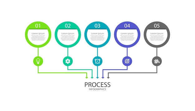 Processus Infographique Entreprise Modèle Abstrait Cercle Coloré Avec Cinq étapes