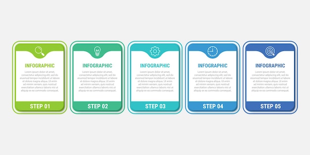 Processus De Ligne Mince D'infographie D'entreprise Avec La Conception De Modèle Carré Avec Des Icônes Et 5 Options Ou étapes Illustration Vectorielle