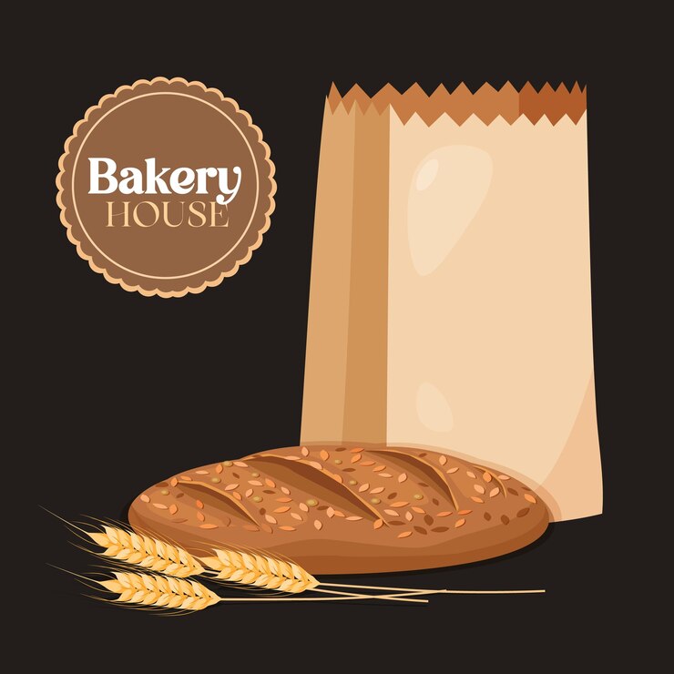Vecteur produit de boulangerie avec emballage et logo