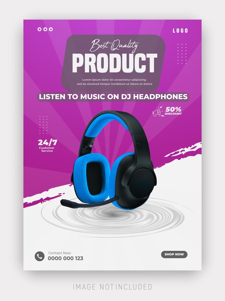 Vecteur produit de marque aural delight headphone les médias sociaux des dispositifs de promotion design de flyer