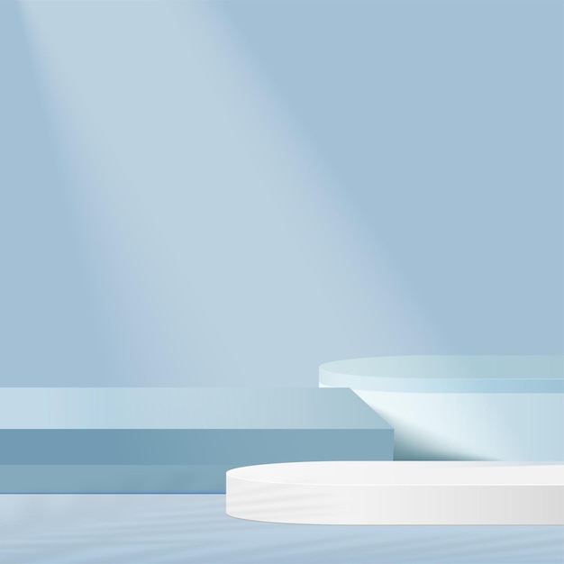 Les produits affichent une scène de podium en arrière-plan 3d avec une plate-forme géométrique de forme bleue. Illustration vectorielle.