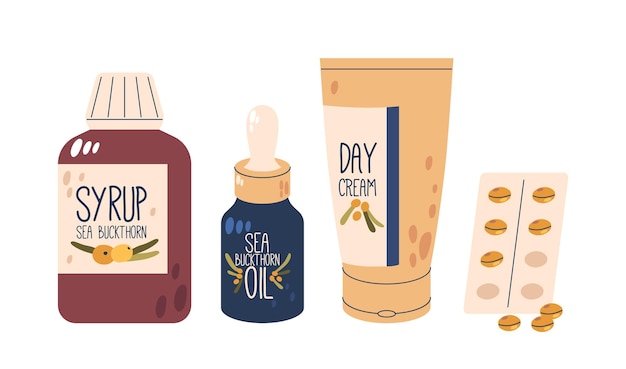 Produits à base d'aubergine comprenant de l'huile dans une bouteille goutte à goutte sirop dans un pot un tube de crème de jour