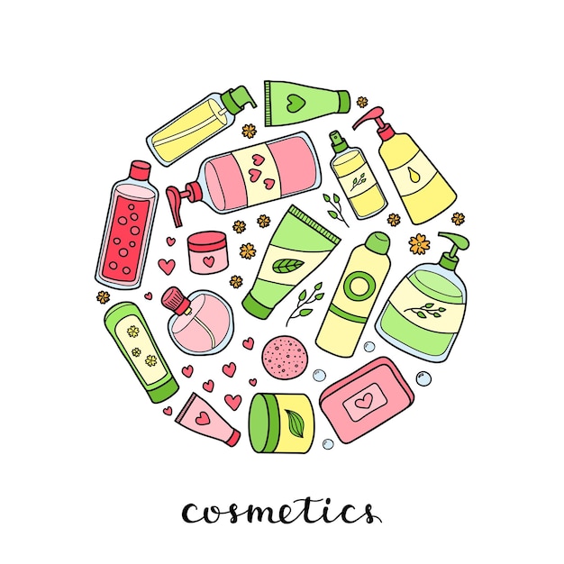 Produits De Beauté Dessinés à La Main En Cercle