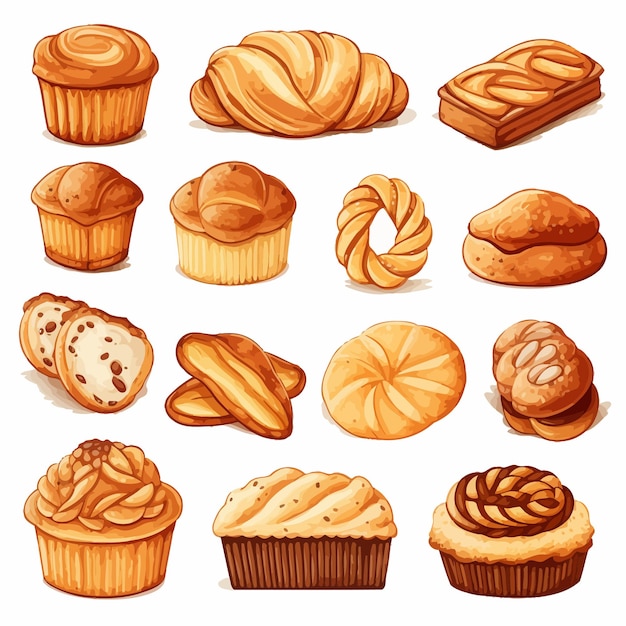 Vecteur produits de boulangerie_ensemble_de_vecteurs_images_illustrés
