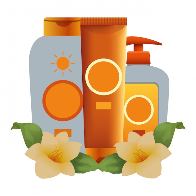Produits de bronzage avec des fleurs