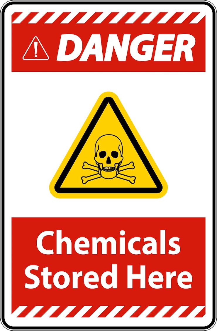 Vecteur des produits chimiques dangereux stockés ici signature sur fond blanc