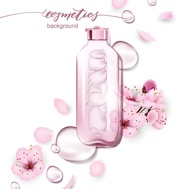 Produits cosmétiques hydratants avec flacon pulvérisateur aux fleurs de cerisier et à la texture aqueuse