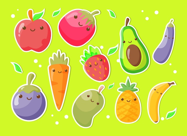 Produits De Fruits Et Légumes De Caractère Kawaii