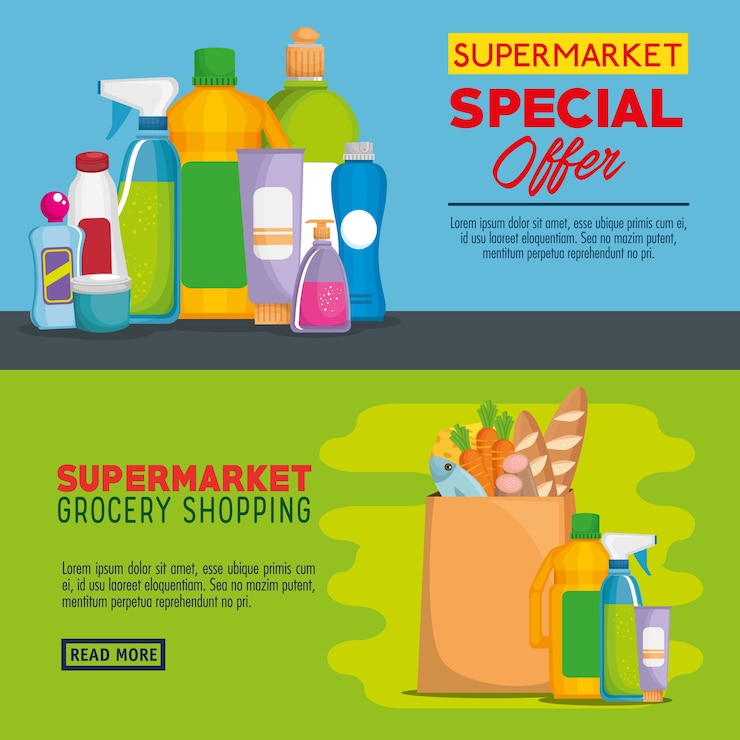 Vecteur produits de supermarché avec offre spéciale