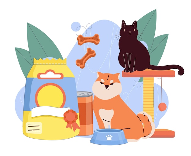 Produits vétérinaires destinés aux animaux domestiques emballés avec de la nourriture pour chiens et chats après grattage