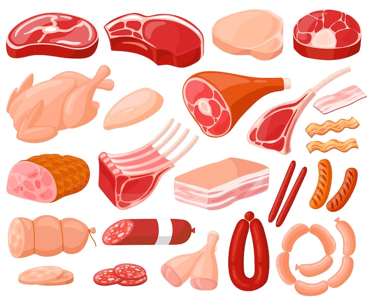Vecteur produits de viande isolés sur blanc