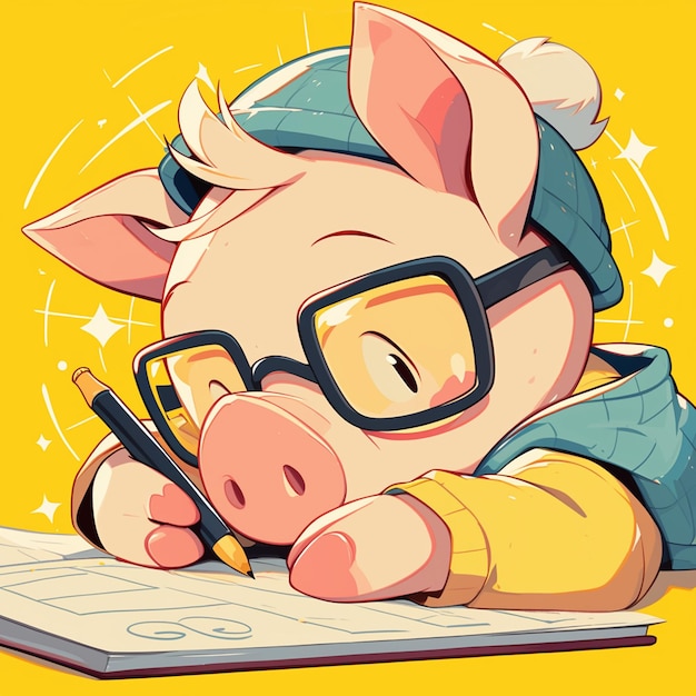 Vecteur un professeur de cochon diligent dans le style des dessins animés