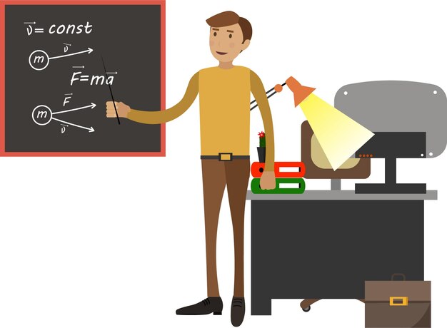 Vecteur professeur d'enseignement de physique à l'université icône vectorielle isolée sur blanc