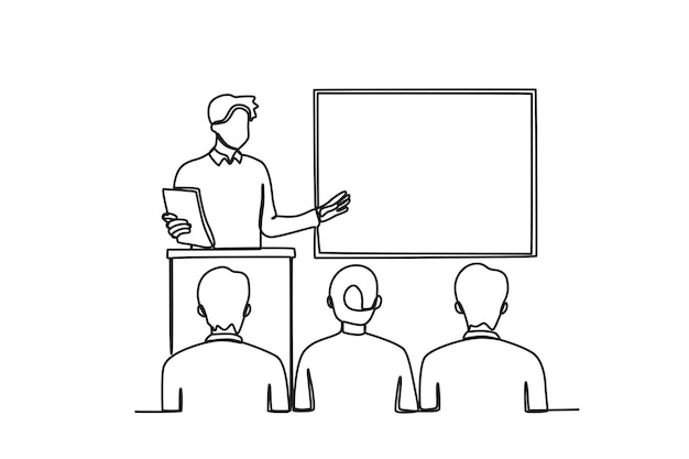 Un professeur faisant une présentation devant des élèves Présentation dessin en ligne