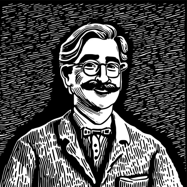 Vecteur professeur médecin vieil homme avec des lunettes dessin animé dessiné à la main autocollant icône concept illustration isolée