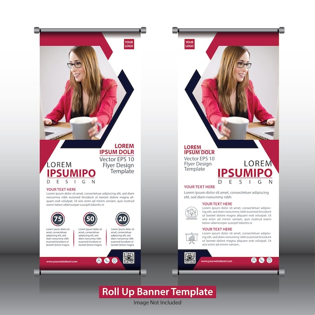 Professionnel Unique Corporate Roll up banner design Vecteur de modèle vertical modifiable Rouge