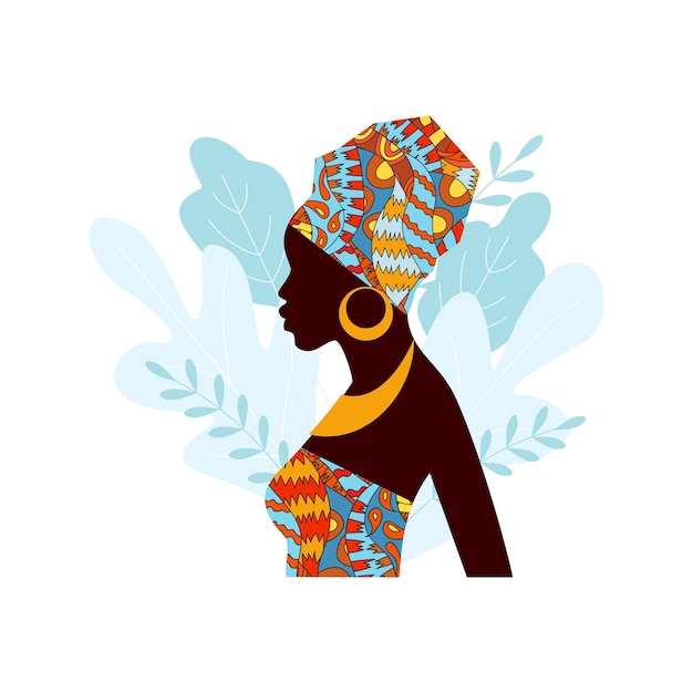 Profil De La Belle Femme Afro-américaine Sur Fond De Feuilles