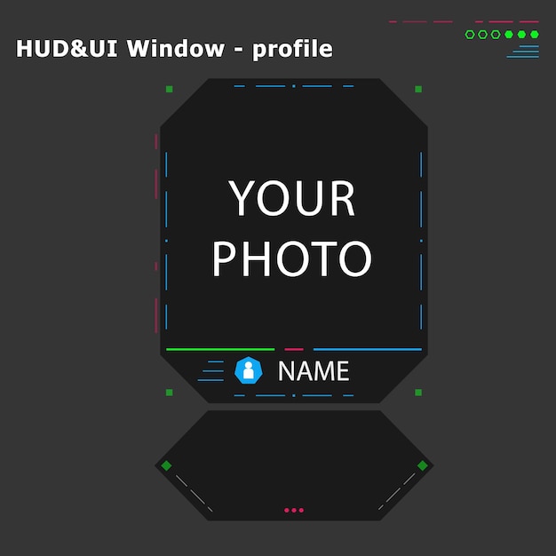 Profil futuriste scifi HUD UI Window bio avec interface photo pour le développement d'applications de conception de mouvement