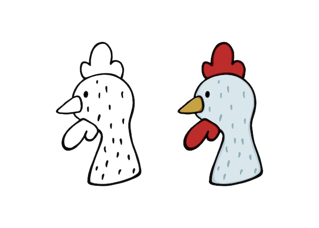 Profil De Portrait D'un Coq Avec Un Livre De Coloriage De Dessin Animé Linéaire Doodle Oiseau Crinière