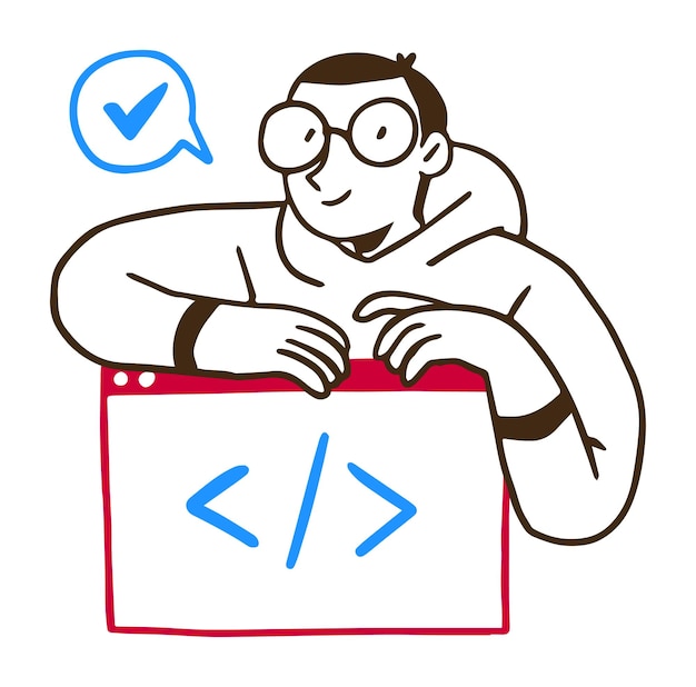Programmateur joyeux avec illustration de code