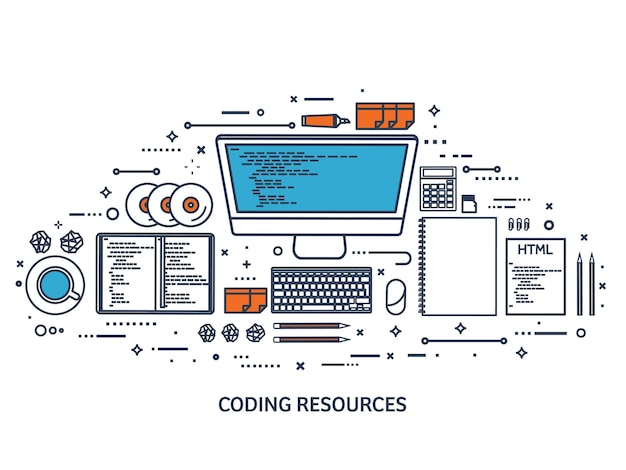 Vecteur programmation codage informatique plat code de fond matériel logiciel développement web moteur de recherche