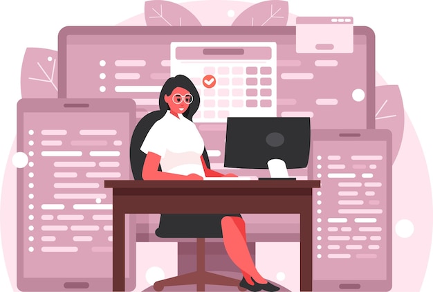 Programmatrice travaillant à l'ordinateur Femme sur le lieu de travail travaillant chez PC Scalable Technologies