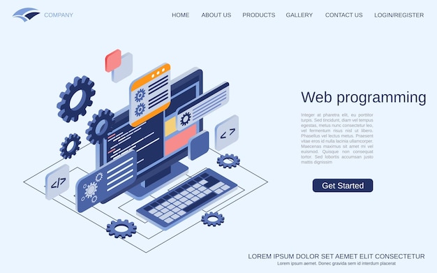Vecteur programme de programmation web construction de site web de codage illustration de concept de vecteur isométrique 3d plat