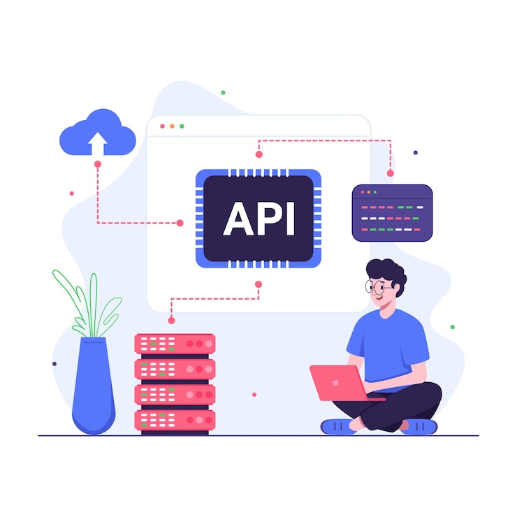 Vecteur programmeur effectuant l'intégration d'api
