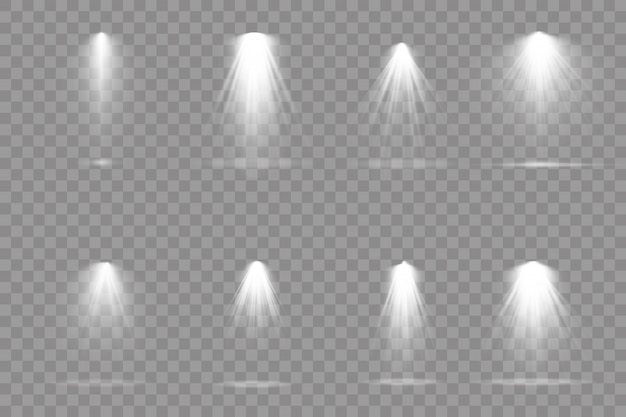 Le projecteur brille sur la scène. effet de lumière flash à objectif exclusif. la lumière d'une lampe ou d'un projecteur. scène éclairée. podium sous les projecteurs.