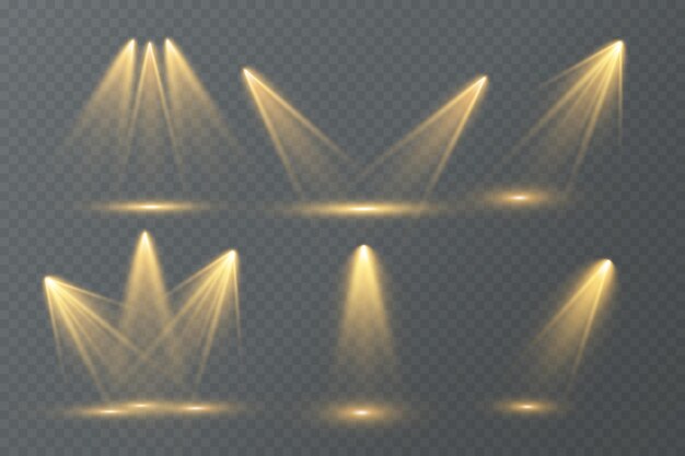 Projecteur. Ensemble vectoriel de lumière. Eclairage d'atelier. Projecteur de scène.