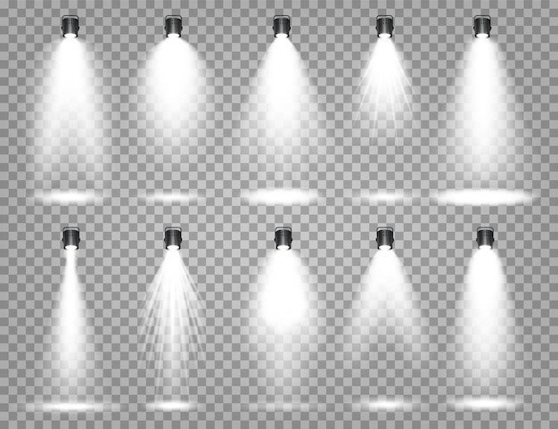 Projecteur vectoriel réglé faisceau lumineux lumineux transparent effet réaliste éclairage de scène éclairé