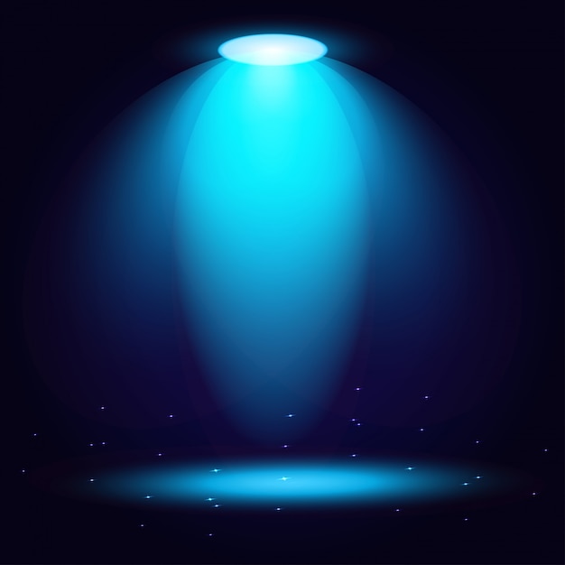 Les projecteurs bleus brillent sur un fond transparent