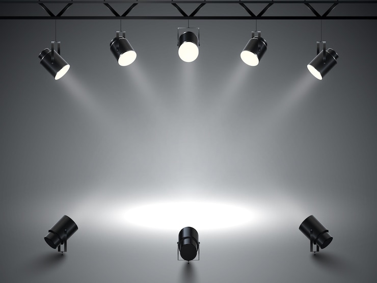 Vecteur projecteurs avec une lumière blanche brillante.