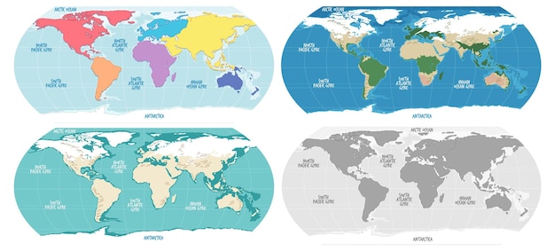 Projections de cartes du monde et variations de couleurs